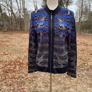 ALDO MARTINS SWEATER CARDIGAN BLACK BLUE GRAY  ZIPPER Size 10